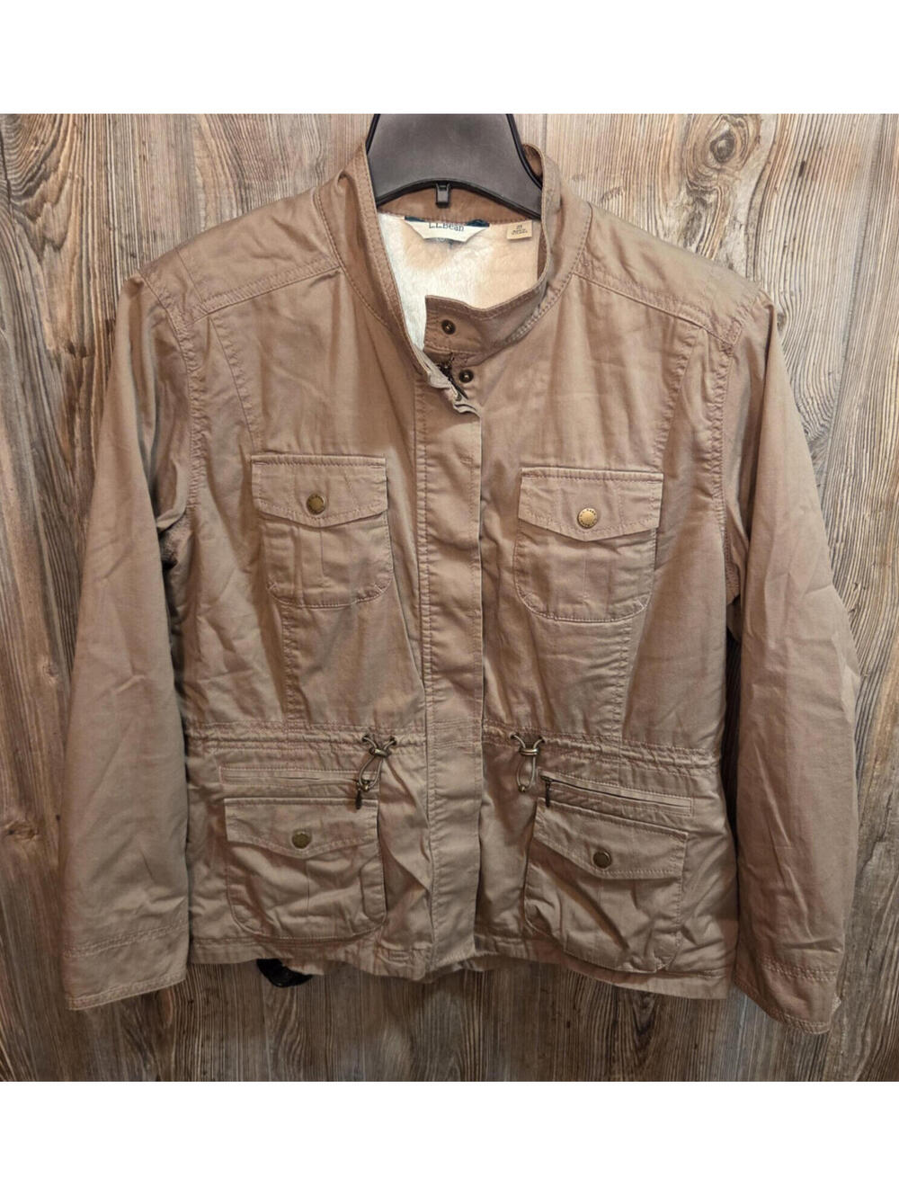 LL Bean 291651 Utility Field Chore Barn Lined Coat Jacket Women Size Med Khaki